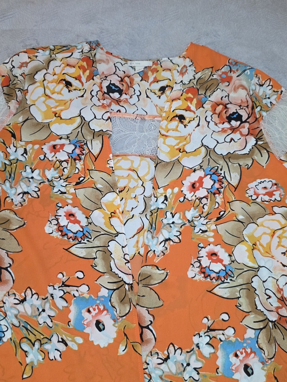 Floral Kimono Cover Up With Lace Inserts Size L - Picture 4 of 7